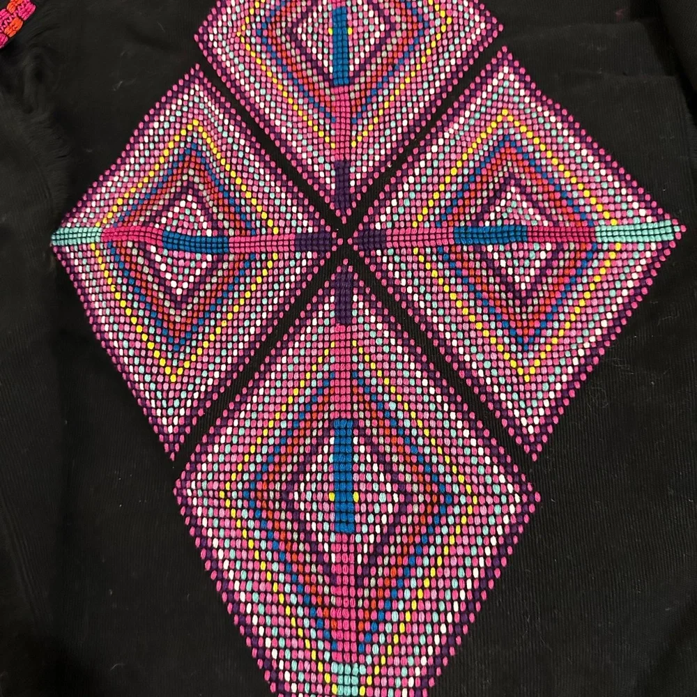 Hand Embroidered Woven Huipil Poncho from Mexico Black - Picture 5 of 10